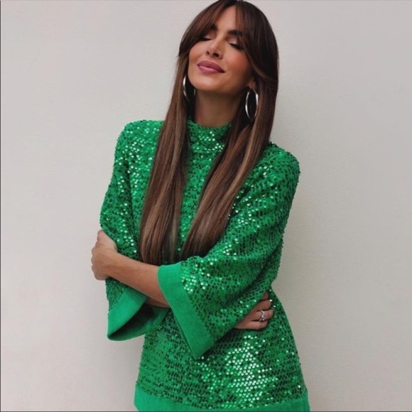 ZARA NEW WOMAN SEQUIN TOP BLOUSE GREEN  REF: 4786/339 - Picture 1 of 14